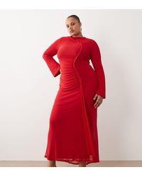 ASOS - Asos Design Curve Mesh Long Sleeve Maxi Dress With Twist Detail - Lyst