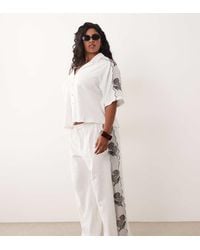 ASOS - Asos Design Curve Textured Jersey Wide Leg Pants With Shell Embroidery - Lyst