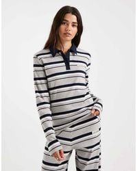 4th & Reckless - Cotton-rich Ribbed Logo Detail Collared Long Sleeve Top - Lyst