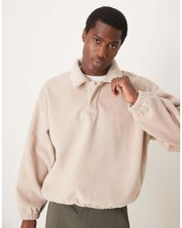 ASOS - Jersey De Corte Cuadrado Ultragrande Con Cuello Tipo Polo De Felpa Texturizada De -Neutro - Lyst