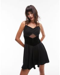 TOPSHOP - Velvet And Cut Out Mesh Mix Flippy Strappy Mini Dress - Lyst
