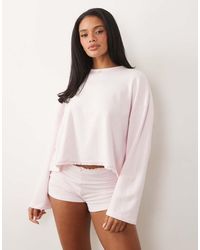ASOS - Soft Jersey Long Sleeve Crew Neck Pyjama Top With Floral Trim - Lyst