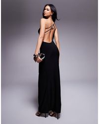 Fashionkilla - Exclusive Slinky Double Sculpted One Shoulder Strappy Metal Ring Detail Maxi Dress - Lyst