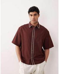 ASOS - Boxy Oversized Shirt With Linen And Embroidery - Lyst