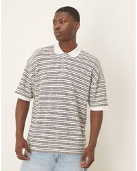 ASOS - – oversize-poloshirt mit blau-weißen strukturstreifen und überschnittenen schultern - Lyst