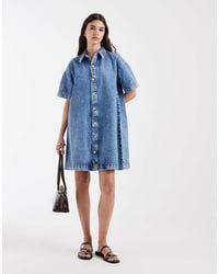 Pieces - Denim Mini Shirt Dress - Lyst