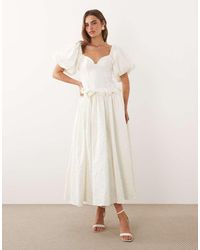 Sister Jane - Dream Mora Jacquard Sweetheart Neckline Puff Sleeve Bow Detail Maxi Dress - Lyst