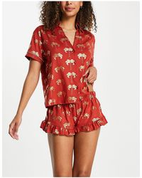 NA-KD Chelsea Peers Foil Palm Tree Pyjama Set - Red