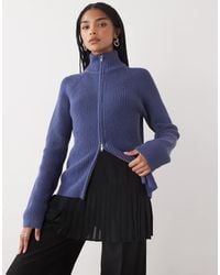 Monki - Ribbed Knitted Two Way Zip Cardigan - Lyst