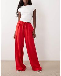 ASOS - Linen Blend Pull On Deep Hem Wide Leg Trouser - Lyst