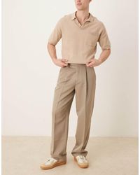 ASOS - Pantaloni Eleganti A Fondo Ampio Color Pietra Scuro Con Pieghe Sul Davanti - Lyst