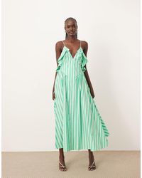 ARRANGE - Cotton Frill Detail Midi Dress With Open Back - Lyst