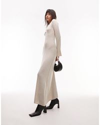 TOPSHOP - Knitted V-neck Flute Sleeve Maxi Dress - Lyst