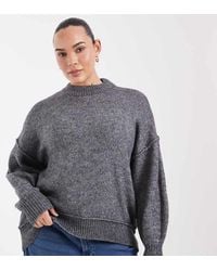 Noisy May - Boxy Drop Shoulder Crew Neck Knit Jumper With Exposed Seams - Lyst