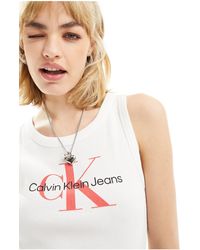 Calvin Klein - Camisa blanca sin mangas con logo - Lyst