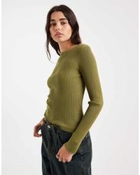 Miss Selfridge - Knit Rib Slash Neck Long Sleeve Top - Lyst