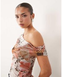 ASOS - Asymmetrische Top Van Doorschijnend Mesh Met Rimpeleffect En Blote Schouders - Lyst
