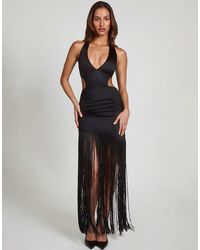 Oh Polly - Plunge Halter Neck Fringe Detail Maxi Dress - Lyst