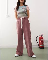Monki - Cord Wide Leg Track Pants With Side Stripe - Lyst