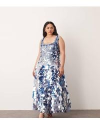 ARRANGE - Vestido Midi Con Cuello Cuadrado Y Falda De Corte Amplio De Lentejuelas Grandes De Curve - Lyst