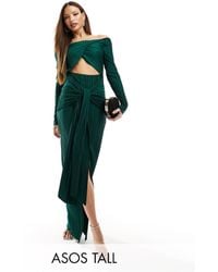 ASOS - Asos Design Tall Plisse Bardot Twist Front Midi Dress - Lyst