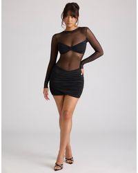 Oh Polly - Sheer Long Sleeve Panelled Mini Dress - Lyst