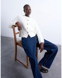 TOPSHOP - Knitted Ribbed Crew Relaxed Button Cardigan - Lyst