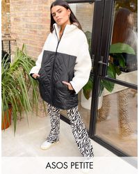 ASOS ASOS DESIGN Petite – Jacke aus Teddyfleece mit einfarbigem Steppeinsatz - Mehrfarbig