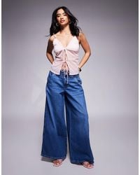 River Island - Wide Leg Jean With Elasticated Back - Lyst