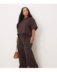 ASOS - Pantalones Marrón De Pernera Ancha De Tejido Entrelazado De Asos Design Curve (Parte De Un Conjunto) - Lyst