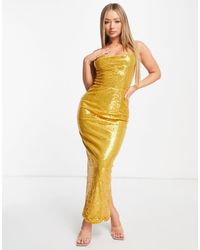Naanaa Cowl Neck Sequin Maxi Prom Dress - Metallic