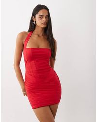 Oh Polly - Halter Neck Bodice Ruched Crossover Skirt Detail Mini Dress - Lyst