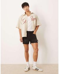 ASOS - Shorter Length Straight Fit Denim Shorts With Rip Detail - Lyst