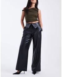 ASOS - Faux Leather Wide Leg Pants With Fold Over Waist Detailing - Lyst
