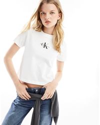 Calvin Klein - Camiseta blanca con diseño encogido y logo - Lyst