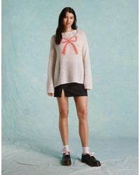 Miss Selfridge - Bow Front Knitted Oversized Jumper - Lyst