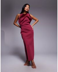 ASOS - Asos Design Petite One Shoulder Exaggerated Twist Midi Dress - Lyst