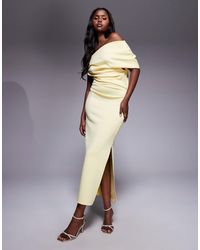 ASOS - Structured Midi Dress With Fallen Shoulder - Lyst