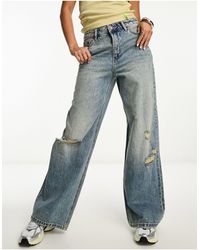 Stradivarius - Str Wide Leg Jeans With Rips - Lyst