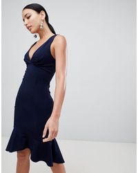 lipsy plunge neck knitted midi dress in white