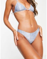 Weekday - – ava – bikinihose aus polyestermix mit jeansmuster und hohem beinausschnitt - mblue - Lyst