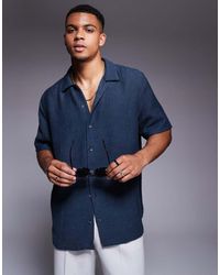 ASOS - Camicia Squadrata Oversize Blu Testurizzata - Lyst