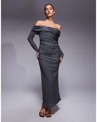 ASOS - Textured Mesh Bardot Twist Front Midi Dress - Lyst