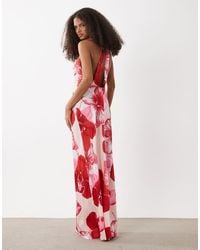 Vero Moda - Sleeveless Open Back Satin Midi Dress With Overblown Floral Print - Lyst