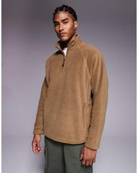 ASOS - Sudadera Beis Extragrande Con Cremallera Corta Y Cuello Alzado De Felpa De -Neutro - Lyst