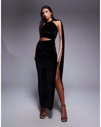 ASOS - Halterneck Velvet Drape Maxi Dress With Oversized Gold Neck Trim - Lyst