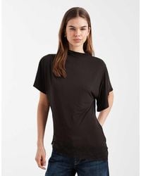 ASOS - Short Sleeve With High Neck With Lace Trim Top - Lyst