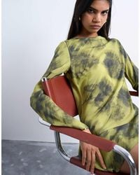 TOPSHOP - Vestido Corto Verde Con Estampado Difuminado Y Cuello Recto De - Lyst