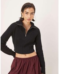 Glamorous - Quarter Zip Crop Ribbed-Jumper - Lyst