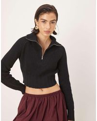 Glamorous - Quarter Zip Crop Ribbed-Jumper - Lyst
